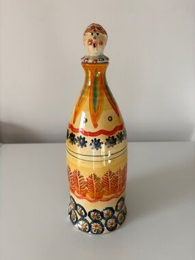Vintage Italian Whimsical Majolica Pottery Hand Painted Bottle Stopper or Vase